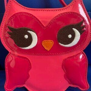 Girls Gymboree Purse Owl Shiny Pink Handbag Cut-Out Appliques Fully Lined Bag